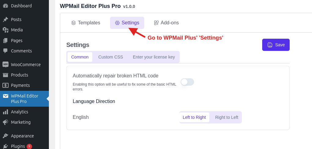 Click WPMail Plus Settings