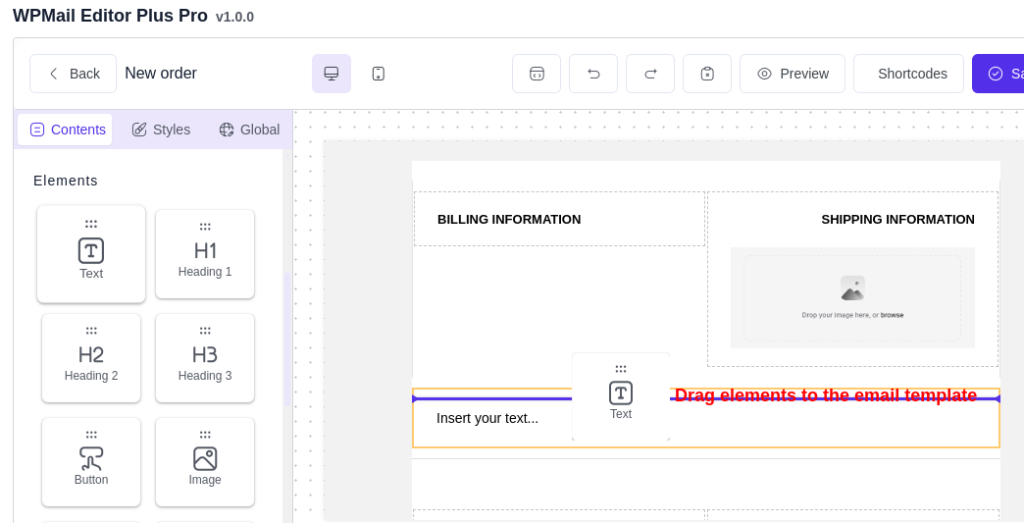 Drag and drop email elements for WooCommerce using WPMail Plus