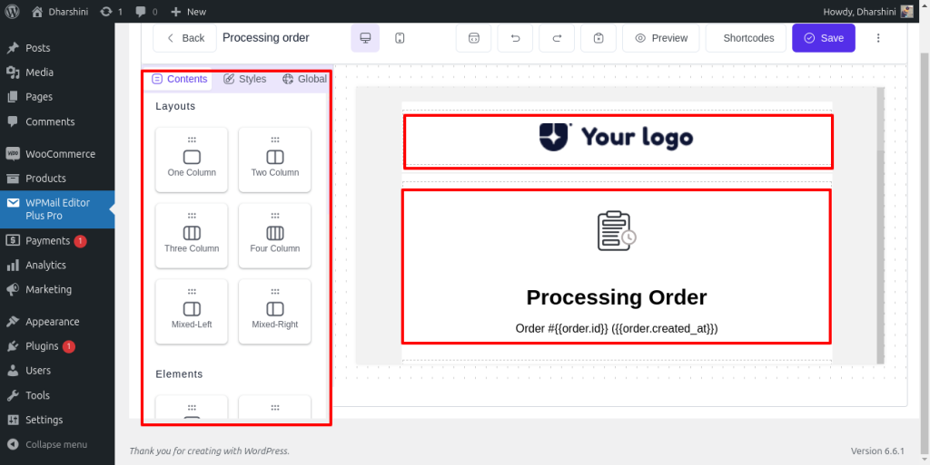 Drag and drop option to customize order confirmation email template for WooCommerce